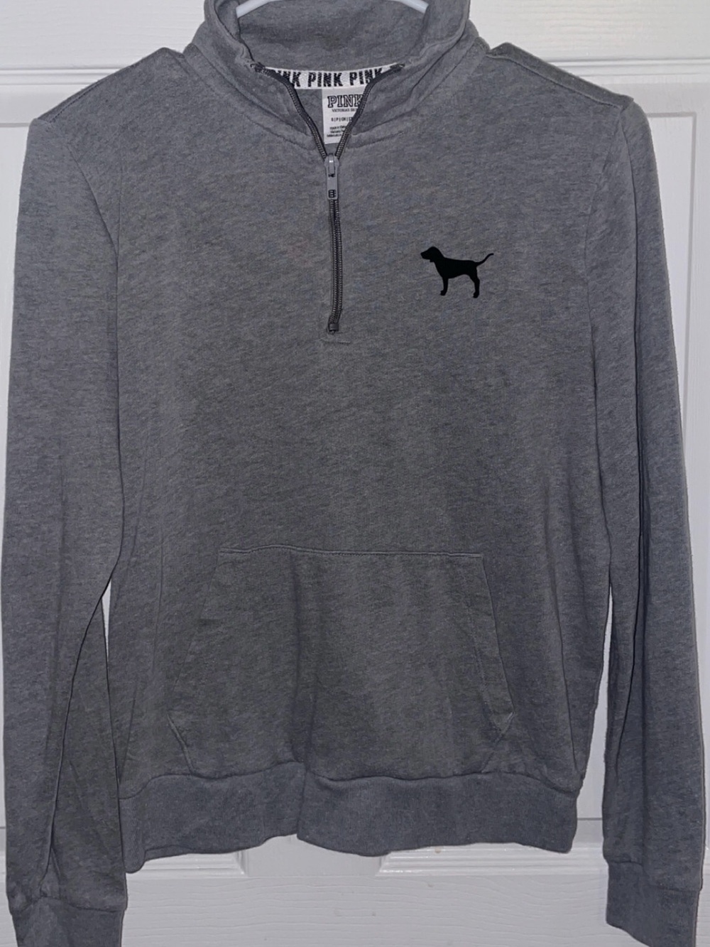 PINK Victoria's Secret Gray Quarter-Zip Pullover with Dog Logo